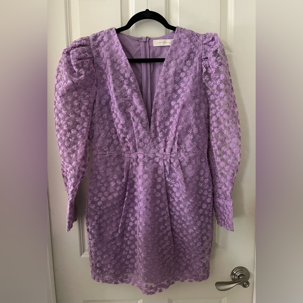 NWT Happy X Nature by Kate Hudson Lilac Purple Floral Embroidery Lace Dress M